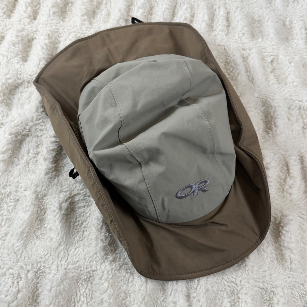 Outdoor Research Gore-Tex Rain Hat Brown Tan Waterproof Wide Brim Hiking Cap L